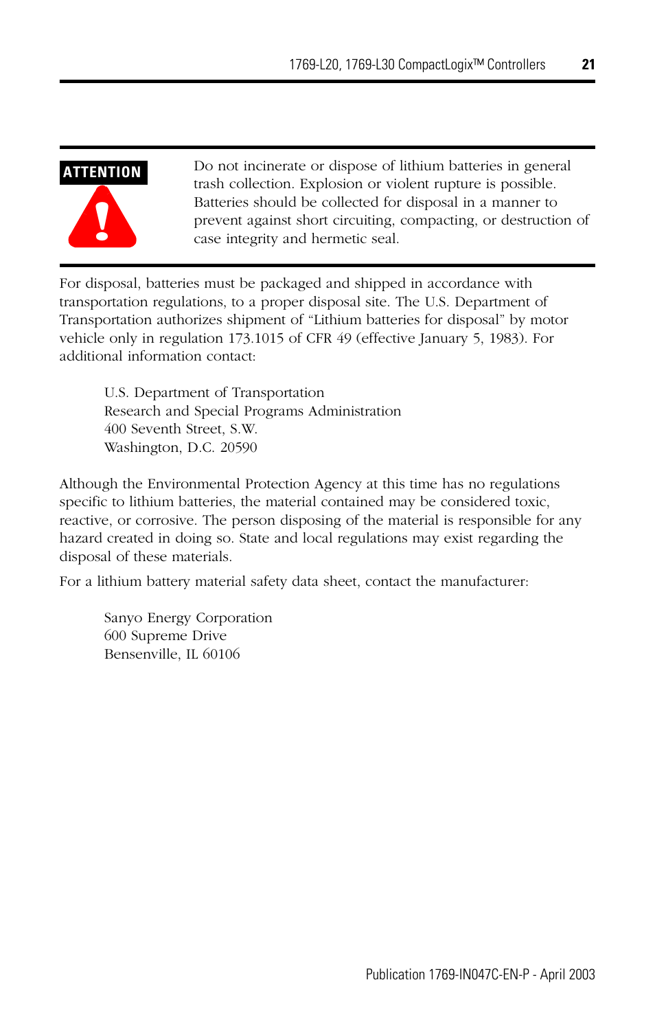 Rockwell Automation 1769-L20_L30 CompactLogix Controller Installation Instructions User Manual | Page 21 / 24