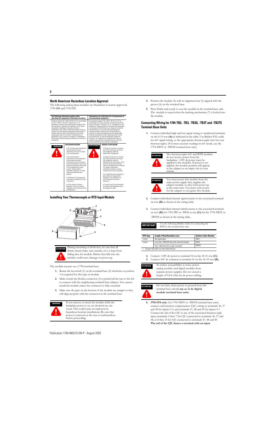 North american hazardous location approval, Installing your thermocouple or rtd input module | Rockwell Automation 1794-IT8_IR8 FLEX I/O 8 Thermocouple Input Module User Manual | Page 2 / 6