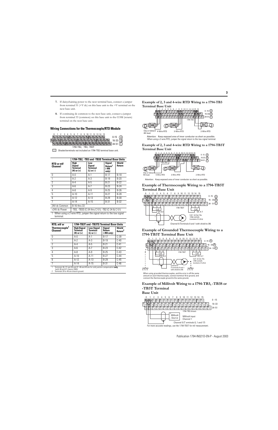 Wiring connections for the thermocouple/rtd module | Rockwell Automation 1794-IT8_IR8 FLEX I/O 8 Thermocouple Input Module User Manual | Page 3 / 6