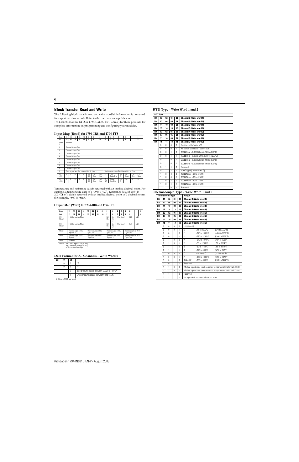 Block transfer read and write | Rockwell Automation 1794-IT8_IR8 FLEX I/O 8 Thermocouple Input Module User Manual | Page 4 / 6