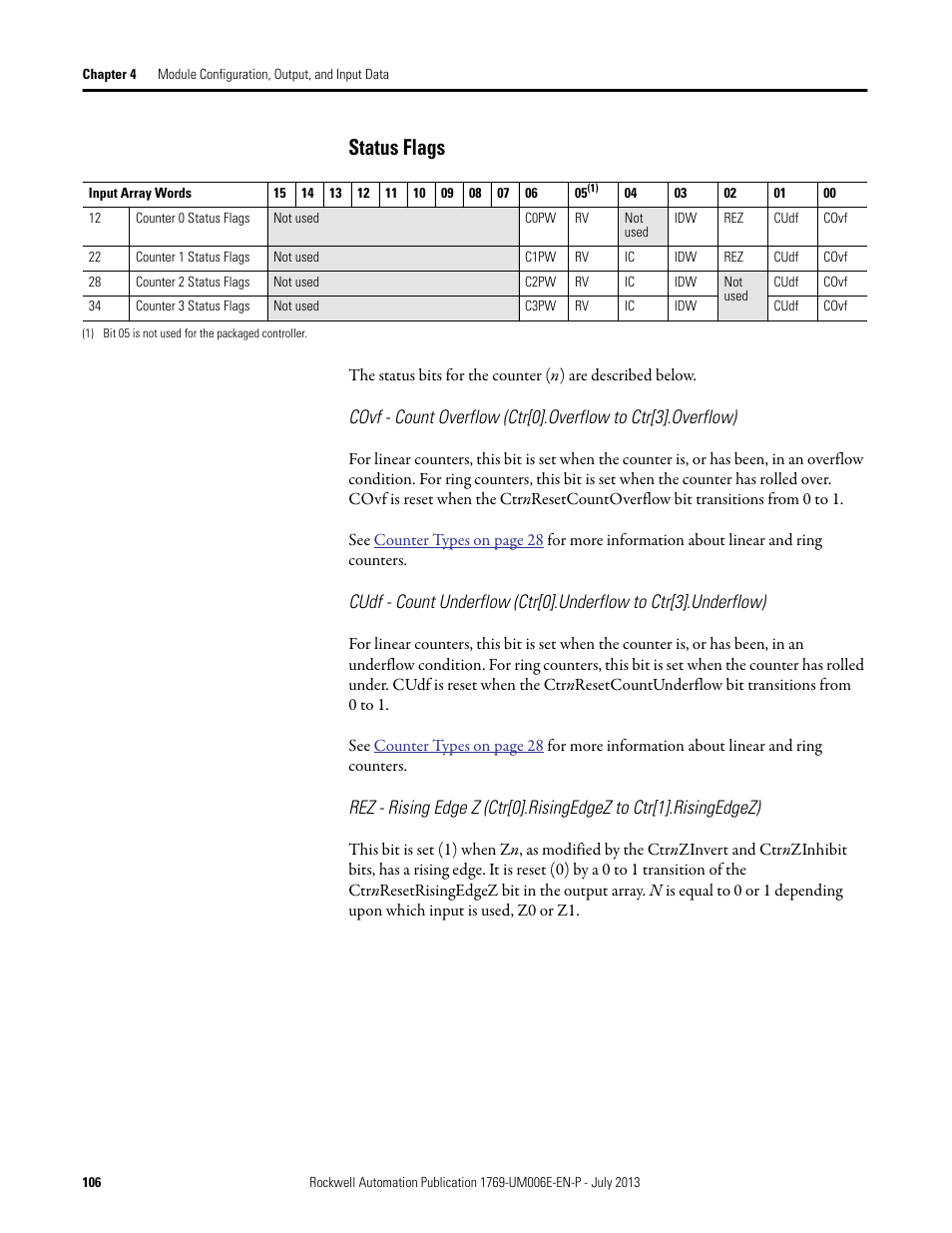 Status flags | Rockwell Automation 1769-HSC Compact High Speed Counter Module User Manual | Page 106 / 170