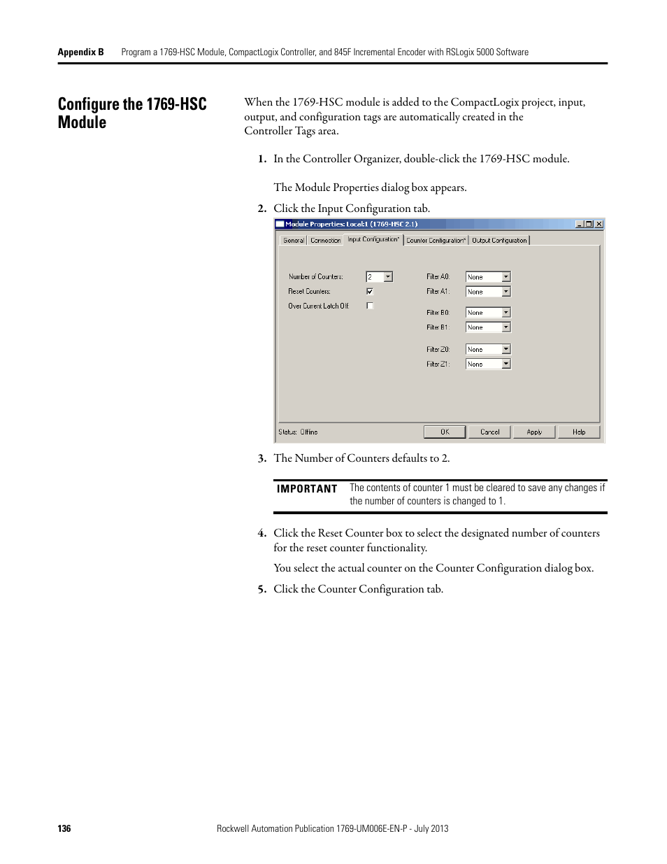 Configure the 1769-hsc module | Rockwell Automation 1769-HSC Compact High Speed Counter Module User Manual | Page 136 / 170