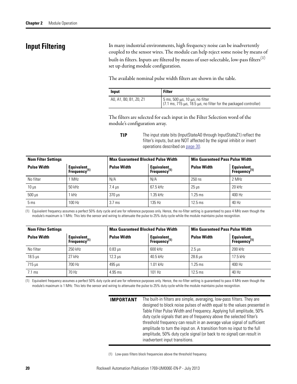 Input filtering | Rockwell Automation 1769-HSC Compact High Speed Counter Module User Manual | Page 20 / 170