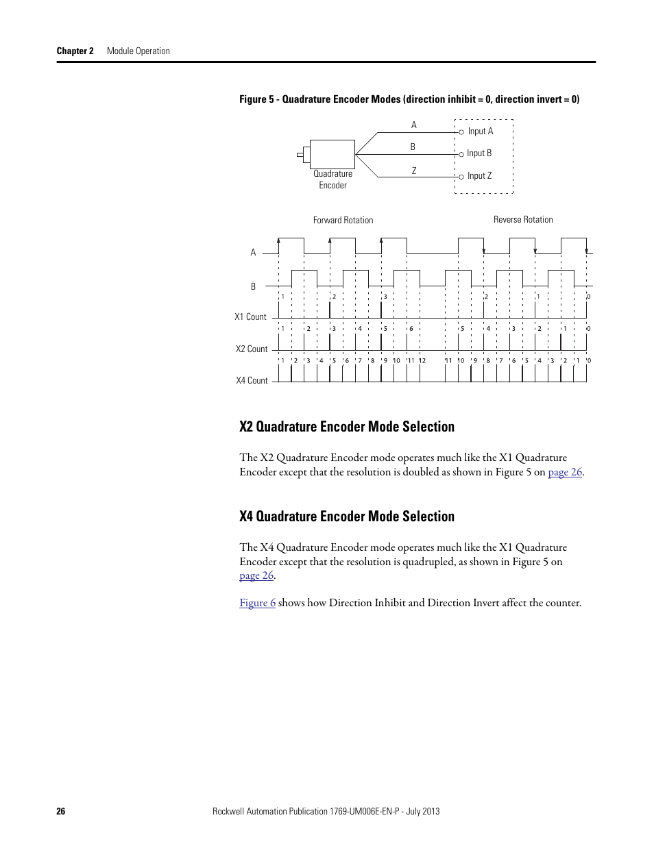 X2 quadrature encoder mode selection, X4 quadrature encoder mode selection | Rockwell Automation 1769-HSC Compact High Speed Counter Module User Manual | Page 26 / 170