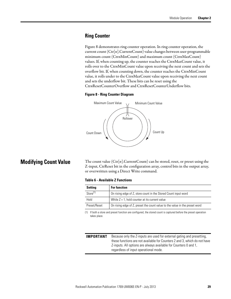 Ring counter, Modifying count value | Rockwell Automation 1769-HSC Compact High Speed Counter Module User Manual | Page 29 / 170