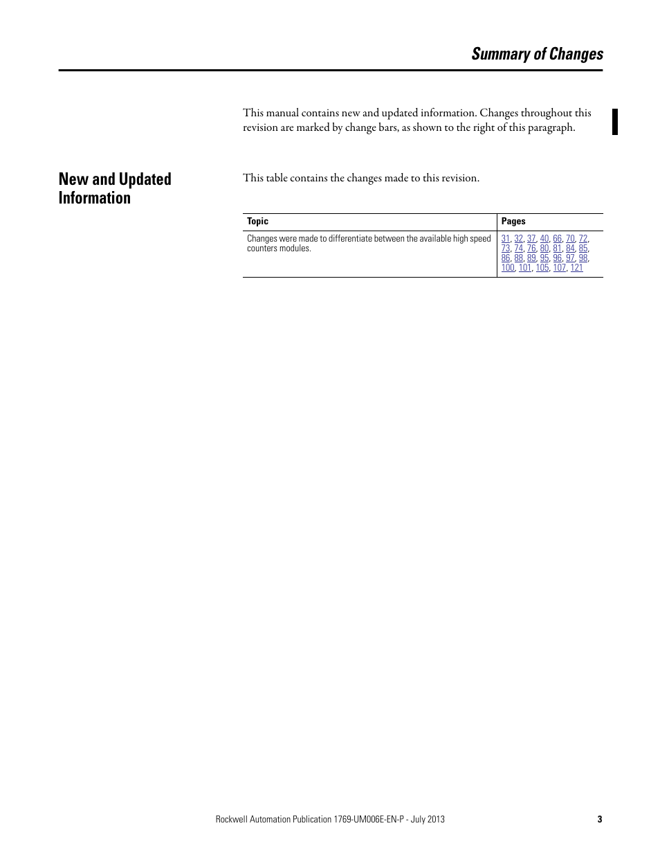 Summary of changes, New and updated information | Rockwell Automation 1769-HSC Compact High Speed Counter Module User Manual | Page 3 / 170