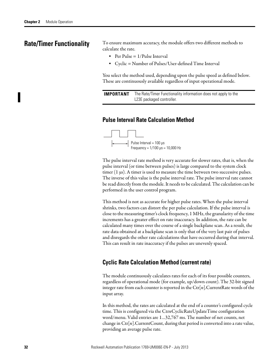 Rate/timer functionality, Pulse interval rate calculation method, Cyclic rate calculation method (current rate) | Rockwell Automation 1769-HSC Compact High Speed Counter Module User Manual | Page 32 / 170