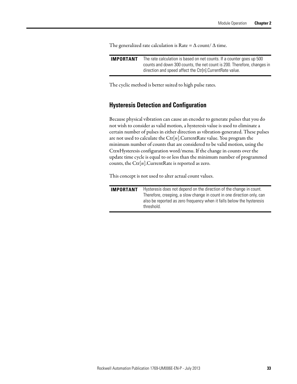 Hysteresis detection and configuration | Rockwell Automation 1769-HSC Compact High Speed Counter Module User Manual | Page 33 / 170