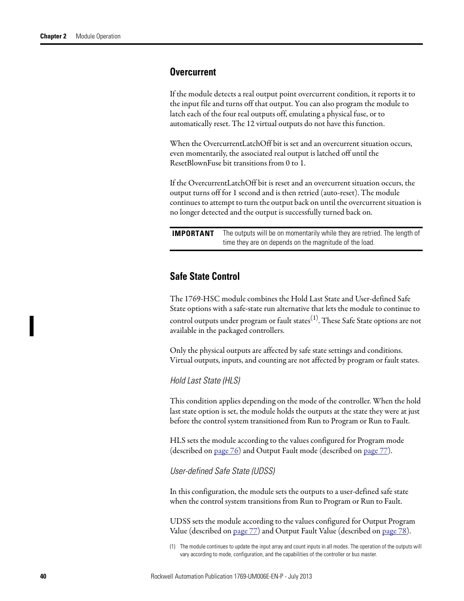 Overcurrent, Safe state control, Overcurrent safe state control | Rockwell Automation 1769-HSC Compact High Speed Counter Module User Manual | Page 40 / 170