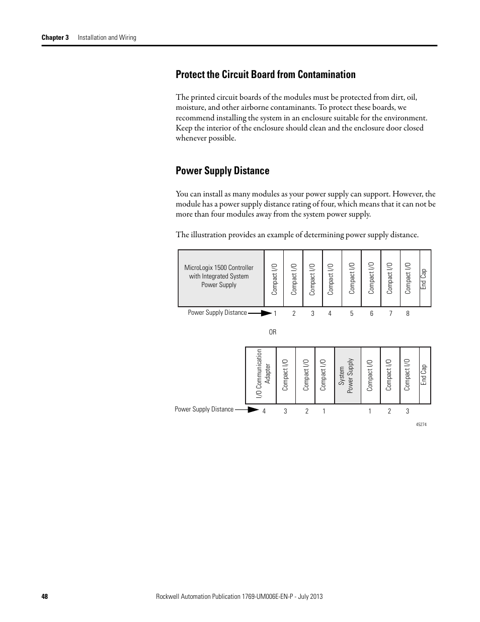 Protect the circuit board from contamination, Power supply distance | Rockwell Automation 1769-HSC Compact High Speed Counter Module User Manual | Page 48 / 170