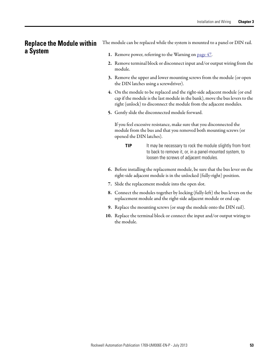 Replace the module within a system, Replace the module within a | Rockwell Automation 1769-HSC Compact High Speed Counter Module User Manual | Page 53 / 170
