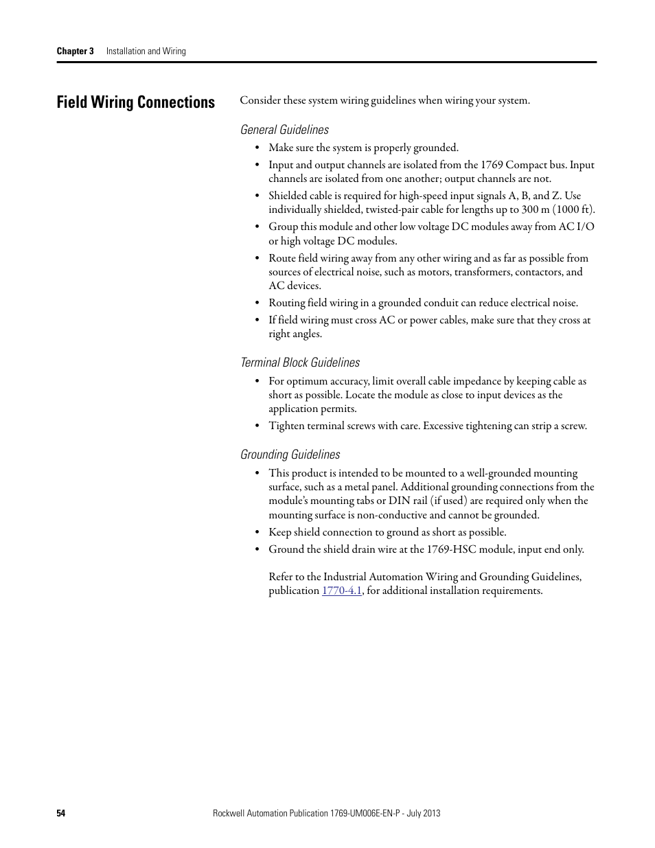 Field wiring connections | Rockwell Automation 1769-HSC Compact High Speed Counter Module User Manual | Page 54 / 170