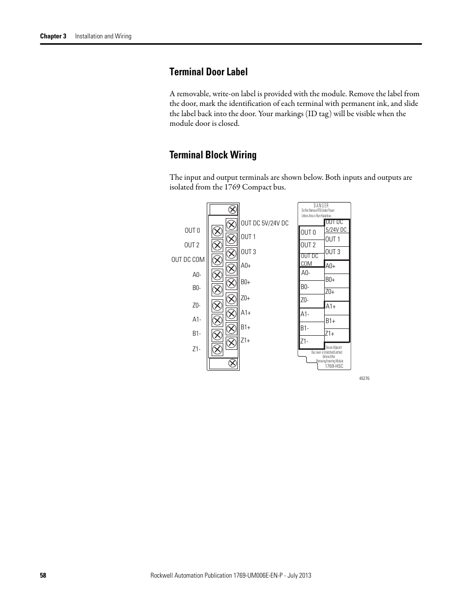 Terminal door label, Terminal block wiring, Terminal door label terminal block wiring | Rockwell Automation 1769-HSC Compact High Speed Counter Module User Manual | Page 58 / 170