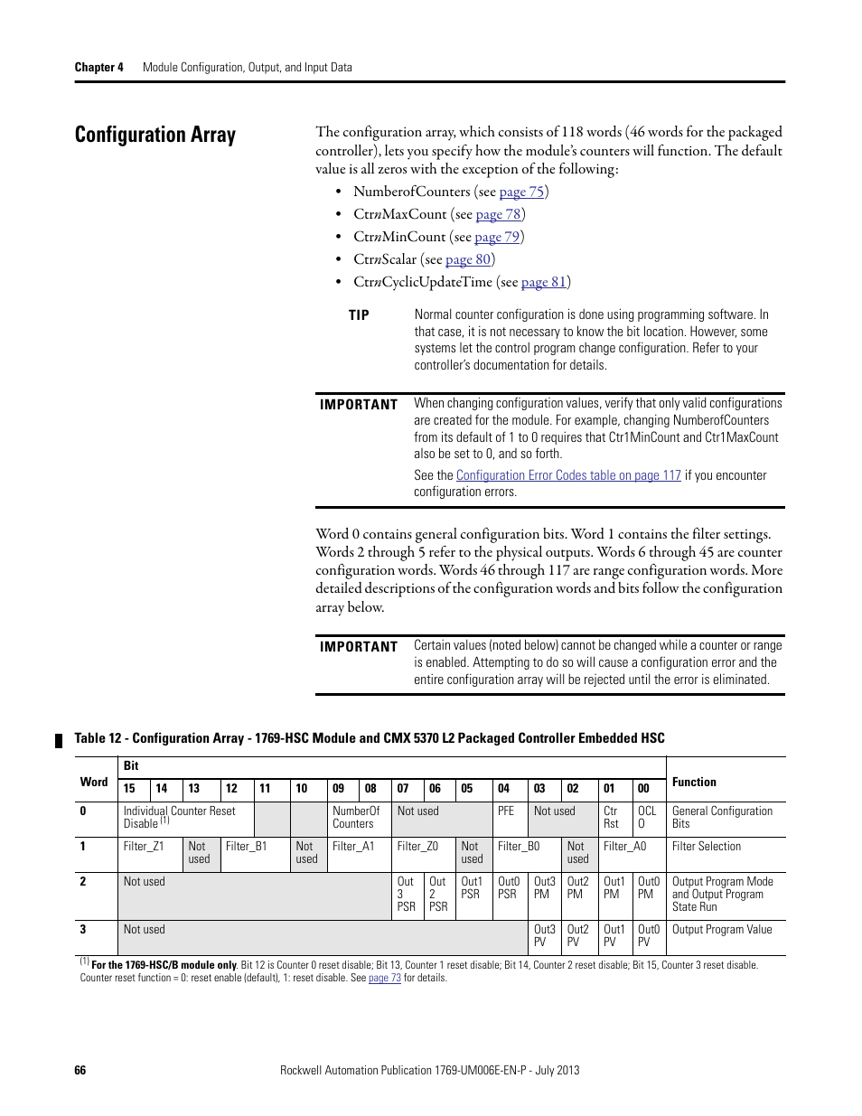 Configuration array | Rockwell Automation 1769-HSC Compact High Speed Counter Module User Manual | Page 66 / 170