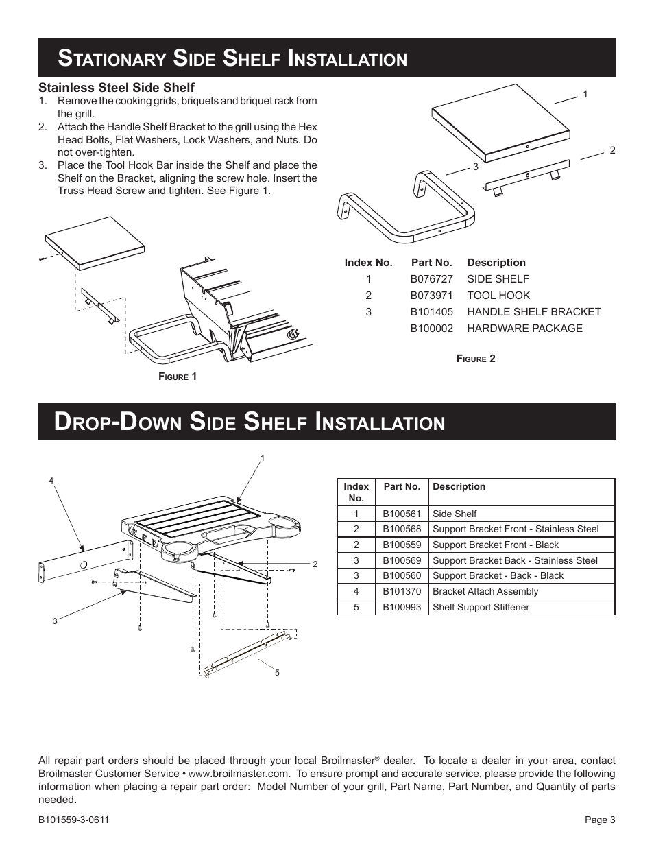 Tationary, Helf, Nstallation | Broilmaster SKFB2-1 User Manual | Page 3 / 4