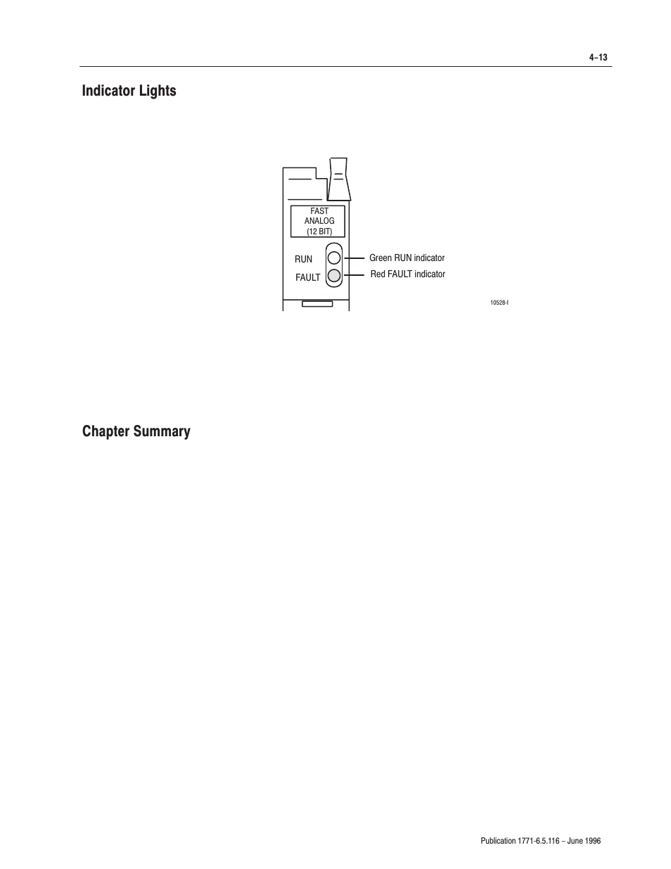 Indicator lights chapter summary | Rockwell Automation 1771-IFF/A,D17716.5.116 FAST ANALOG INPUT MODULE User Manual | Page 43 / 94