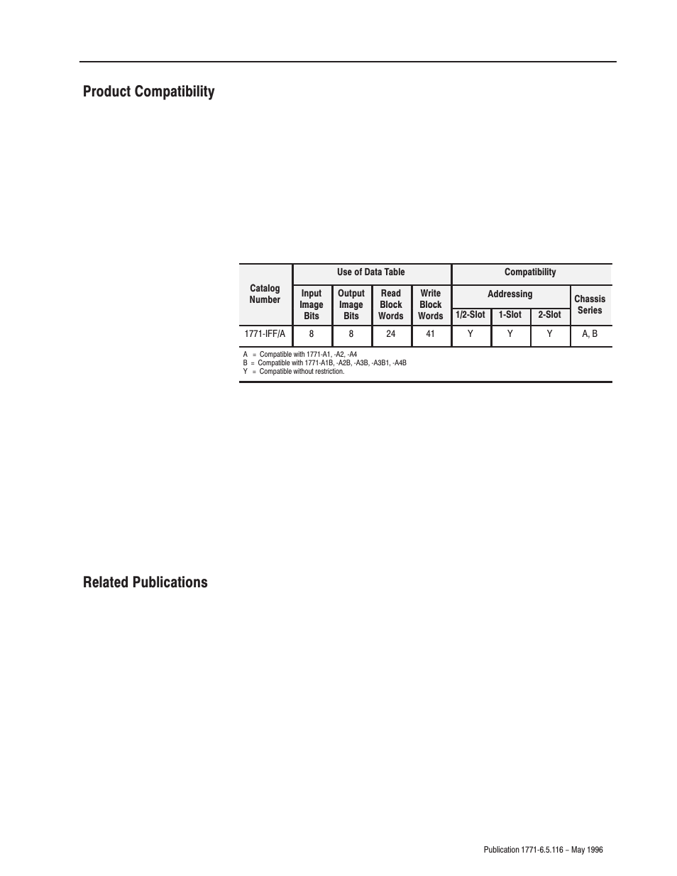 Product compatibility related publications | Rockwell Automation 1771-IFF/A,D17716.5.116 FAST ANALOG INPUT MODULE User Manual | Page 5 / 94