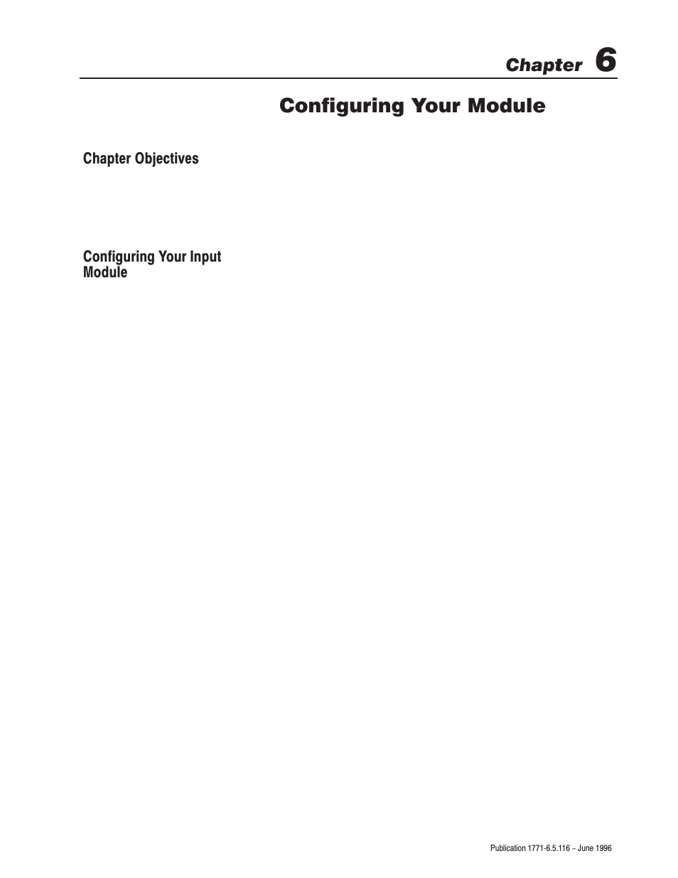 6 - configuring your module, Configuring your module, Chapter | Rockwell Automation 1771-IFF/A,D17716.5.116 FAST ANALOG INPUT MODULE User Manual | Page 51 / 94