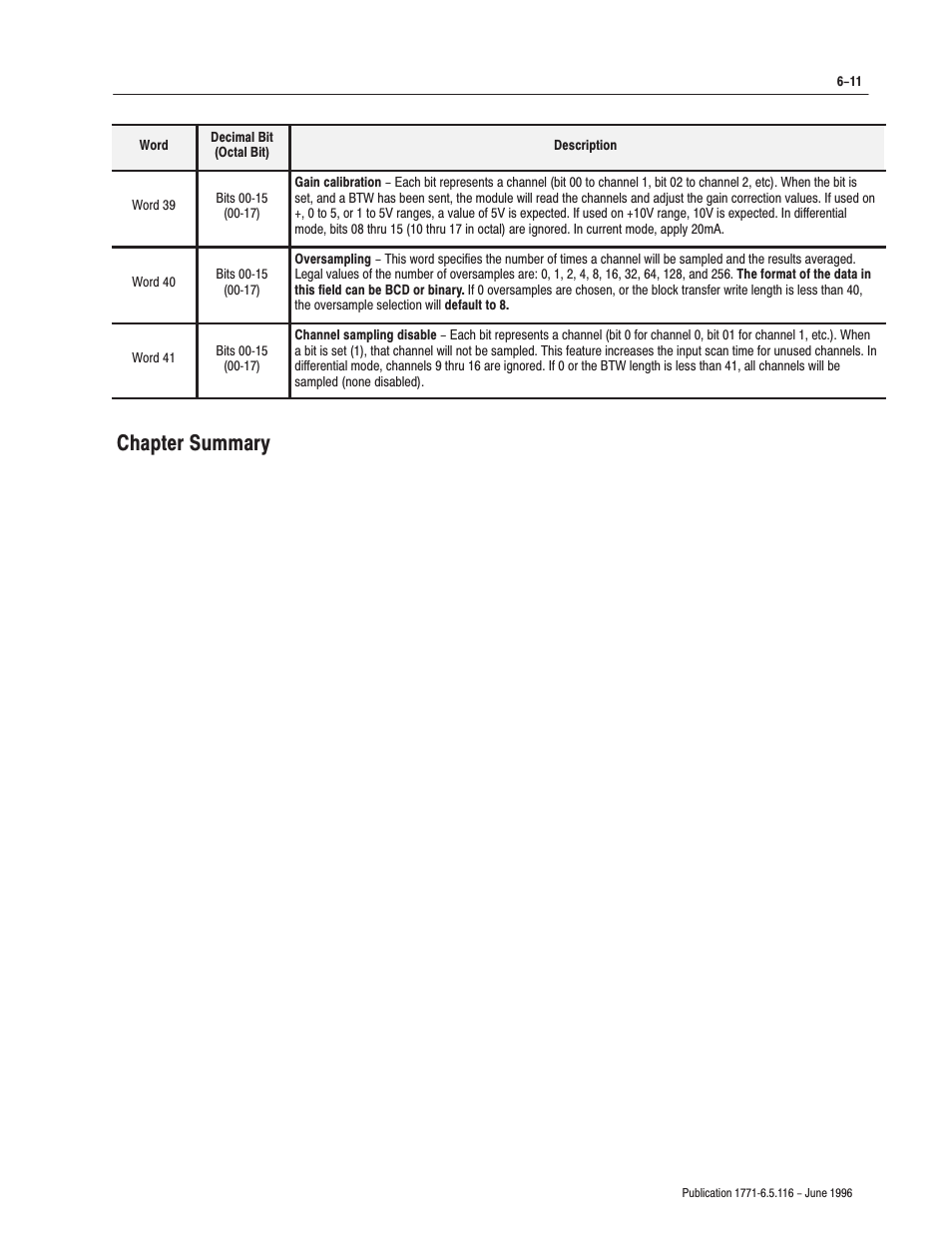 Chapter summary | Rockwell Automation 1771-IFF/A,D17716.5.116 FAST ANALOG INPUT MODULE User Manual | Page 61 / 94