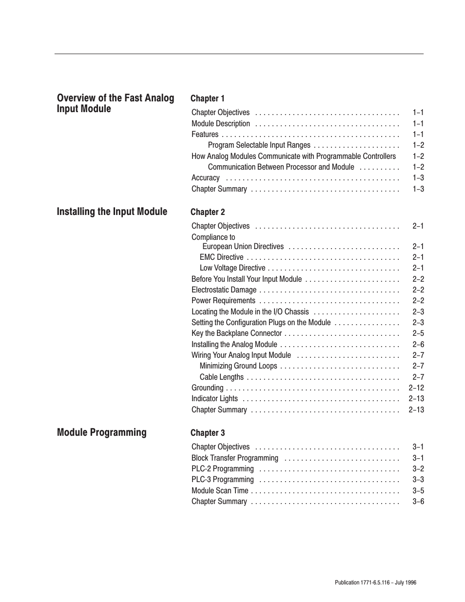 Rockwell Automation 1771-IFF/A,D17716.5.116 FAST ANALOG INPUT MODULE User Manual | Page 7 / 94