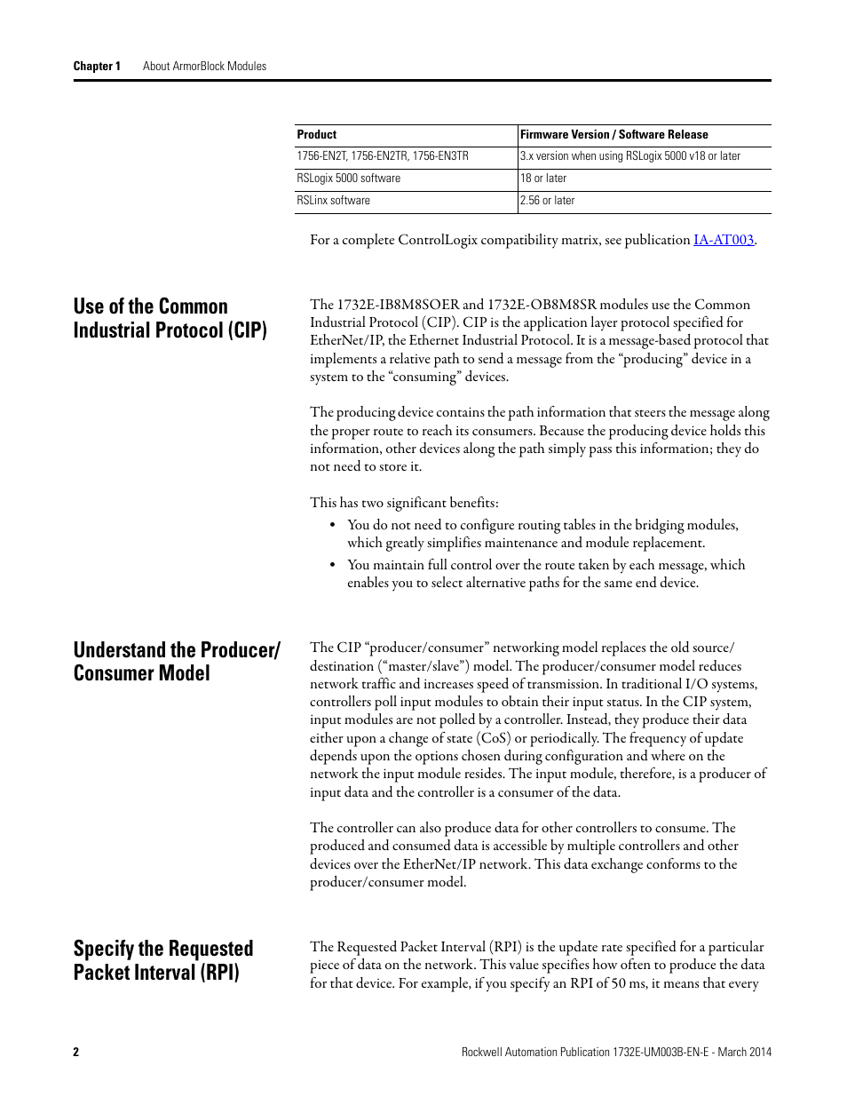 Use of the common industrial protocol (cip), Understand the producer/ consumer model, Specify the requested packet interval (rpi) | Understand the producer/consumer model | Rockwell Automation 1732E-OB8M8SR EtherNet/IP Dual Port 8-Point SOE Input and Scheduled Output Modules UM User Manual | Page 12 / 146