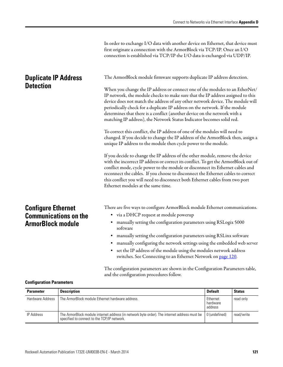 Duplicate ip address detection | Rockwell Automation 1732E-OB8M8SR EtherNet/IP Dual Port 8-Point SOE Input and Scheduled Output Modules UM User Manual | Page 131 / 146