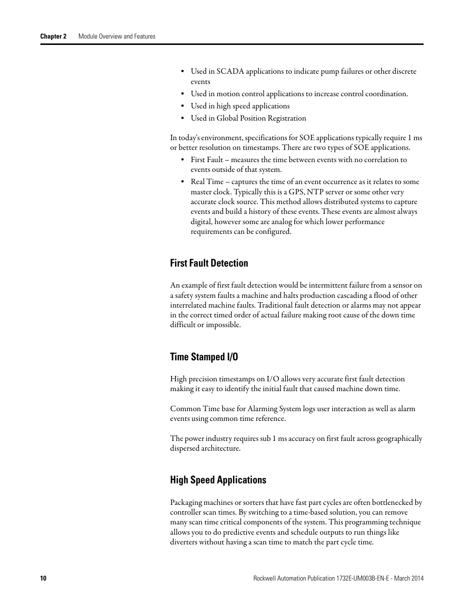 First fault detection, Time stamped i/o, High speed applications | Rockwell Automation 1732E-OB8M8SR EtherNet/IP Dual Port 8-Point SOE Input and Scheduled Output Modules UM User Manual | Page 20 / 146