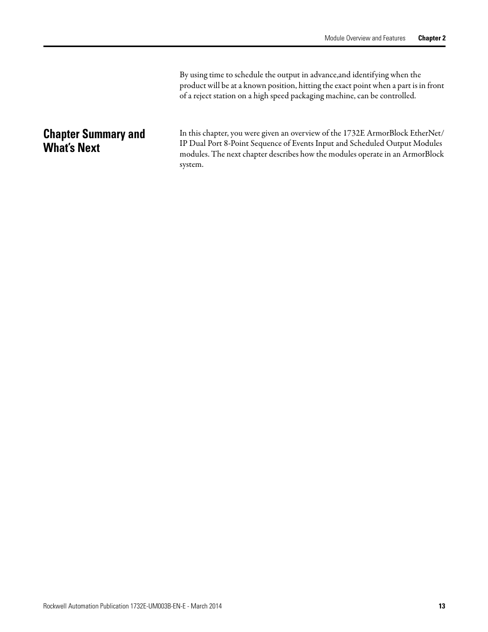 Chapter summary and what’s next | Rockwell Automation 1732E-OB8M8SR EtherNet/IP Dual Port 8-Point SOE Input and Scheduled Output Modules UM User Manual | Page 23 / 146