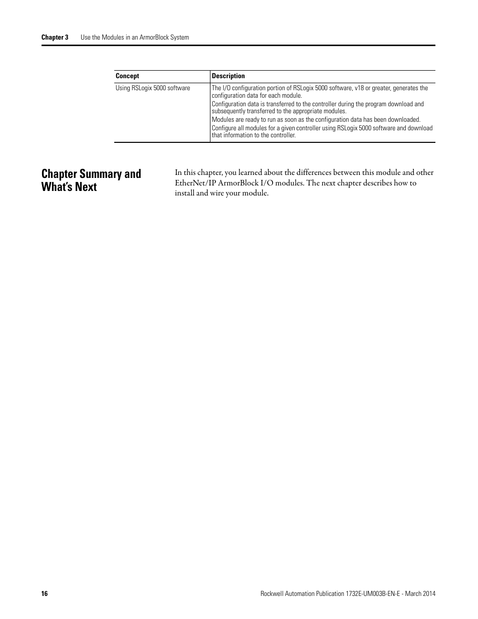 Chapter summary and what’s next | Rockwell Automation 1732E-OB8M8SR EtherNet/IP Dual Port 8-Point SOE Input and Scheduled Output Modules UM User Manual | Page 26 / 146