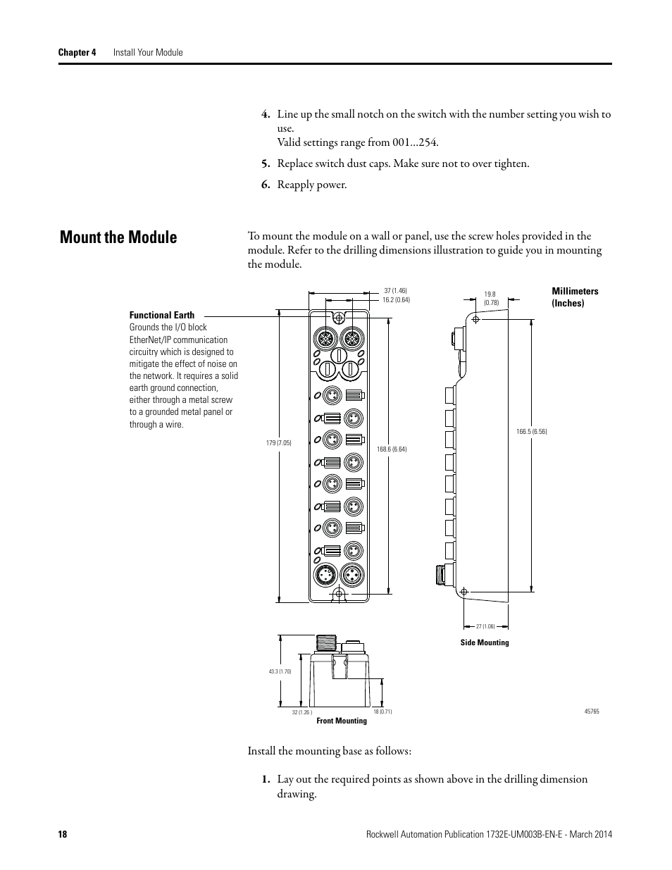 Mount the module | Rockwell Automation 1732E-OB8M8SR EtherNet/IP Dual Port 8-Point SOE Input and Scheduled Output Modules UM User Manual | Page 28 / 146