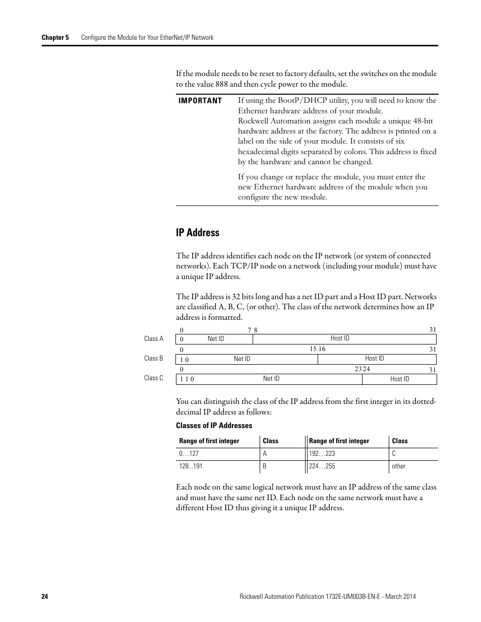 Ip address | Rockwell Automation 1732E-OB8M8SR EtherNet/IP Dual Port 8-Point SOE Input and Scheduled Output Modules UM User Manual | Page 34 / 146