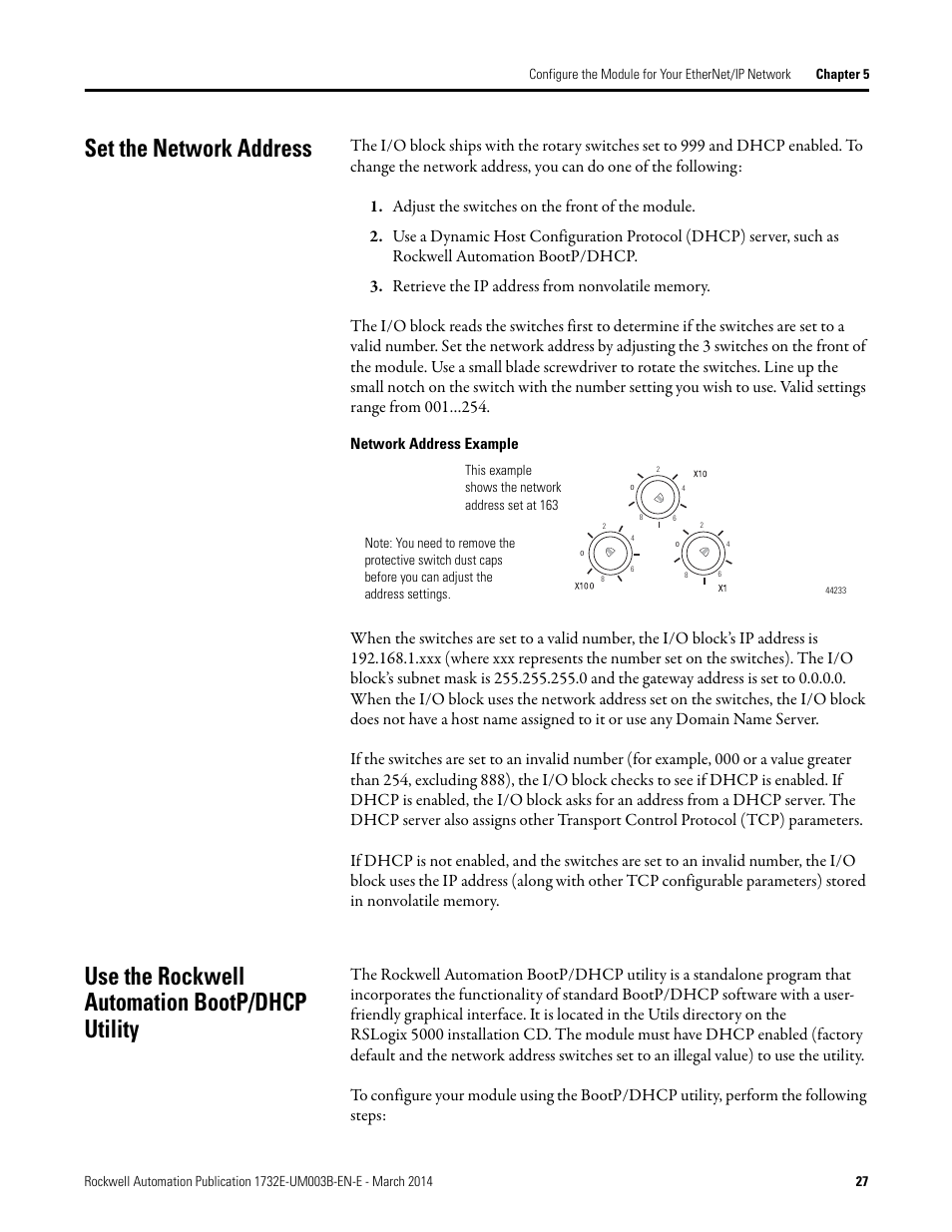 Set the network address, Use the rockwell automation bootp/dhcp utility | Rockwell Automation 1732E-OB8M8SR EtherNet/IP Dual Port 8-Point SOE Input and Scheduled Output Modules UM User Manual | Page 37 / 146