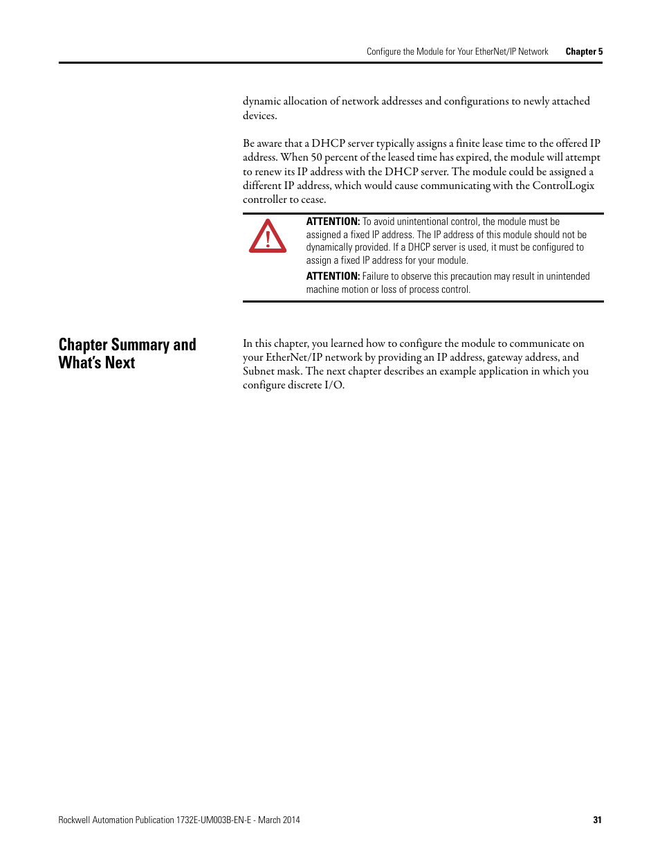 Chapter summary and what’s next | Rockwell Automation 1732E-OB8M8SR EtherNet/IP Dual Port 8-Point SOE Input and Scheduled Output Modules UM User Manual | Page 41 / 146