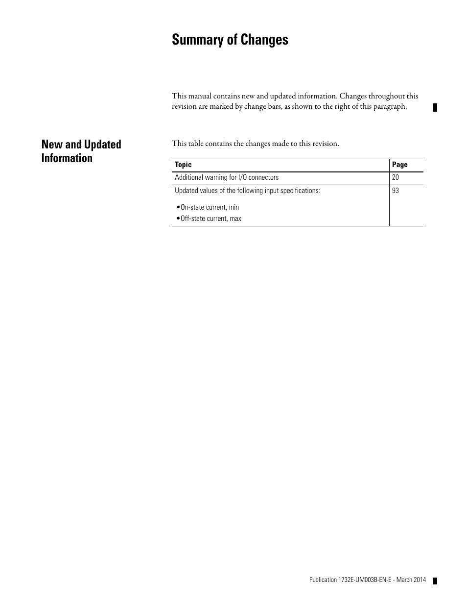 Summary of changes, New and updated information | Rockwell Automation 1732E-OB8M8SR EtherNet/IP Dual Port 8-Point SOE Input and Scheduled Output Modules UM User Manual | Page 5 / 146