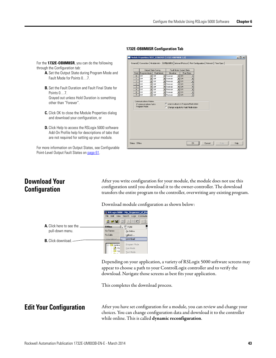 Download your configuration, Edit your configuration | Rockwell Automation 1732E-OB8M8SR EtherNet/IP Dual Port 8-Point SOE Input and Scheduled Output Modules UM User Manual | Page 53 / 146