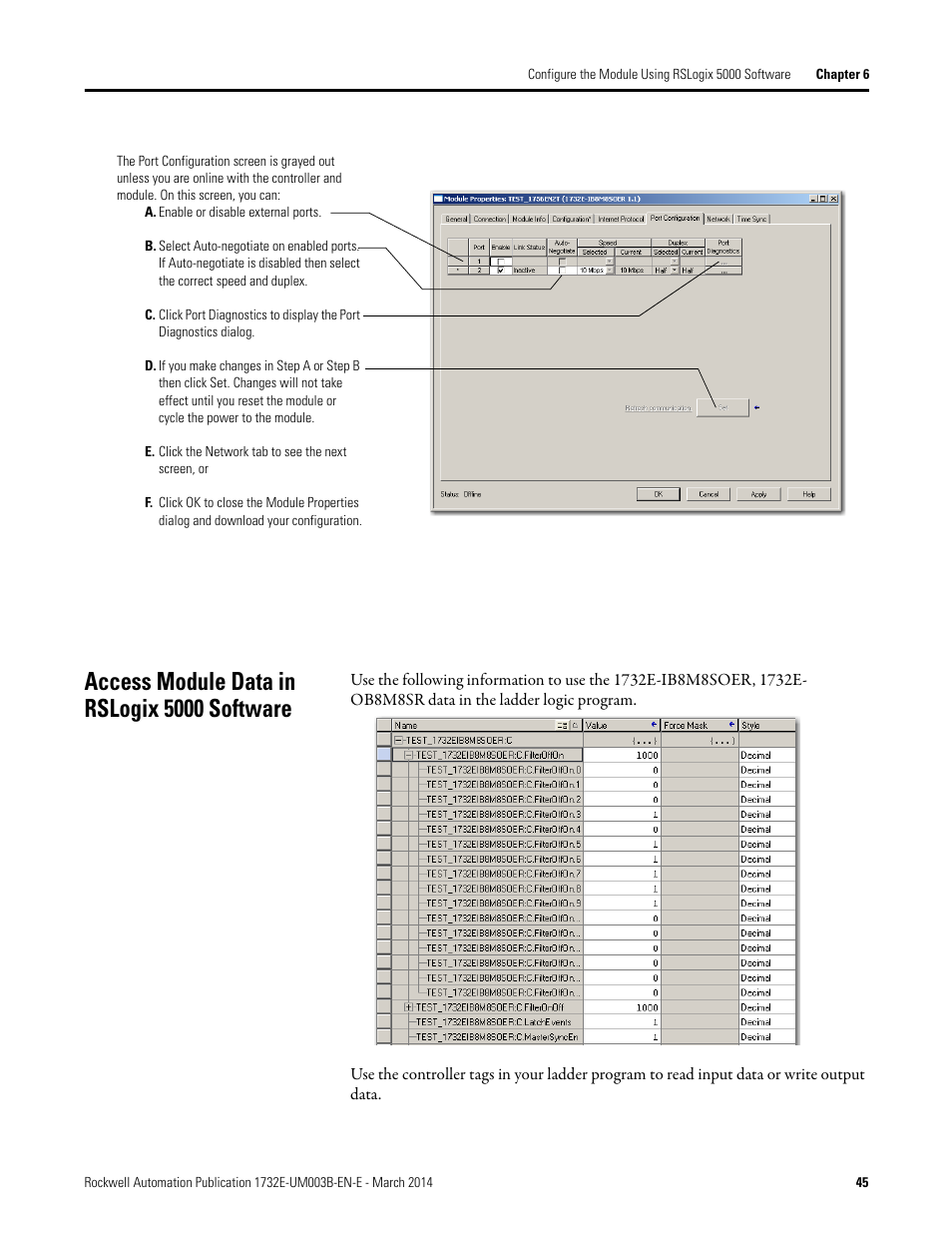 Access module data in rslogix 5000 software | Rockwell Automation 1732E-OB8M8SR EtherNet/IP Dual Port 8-Point SOE Input and Scheduled Output Modules UM User Manual | Page 55 / 146
