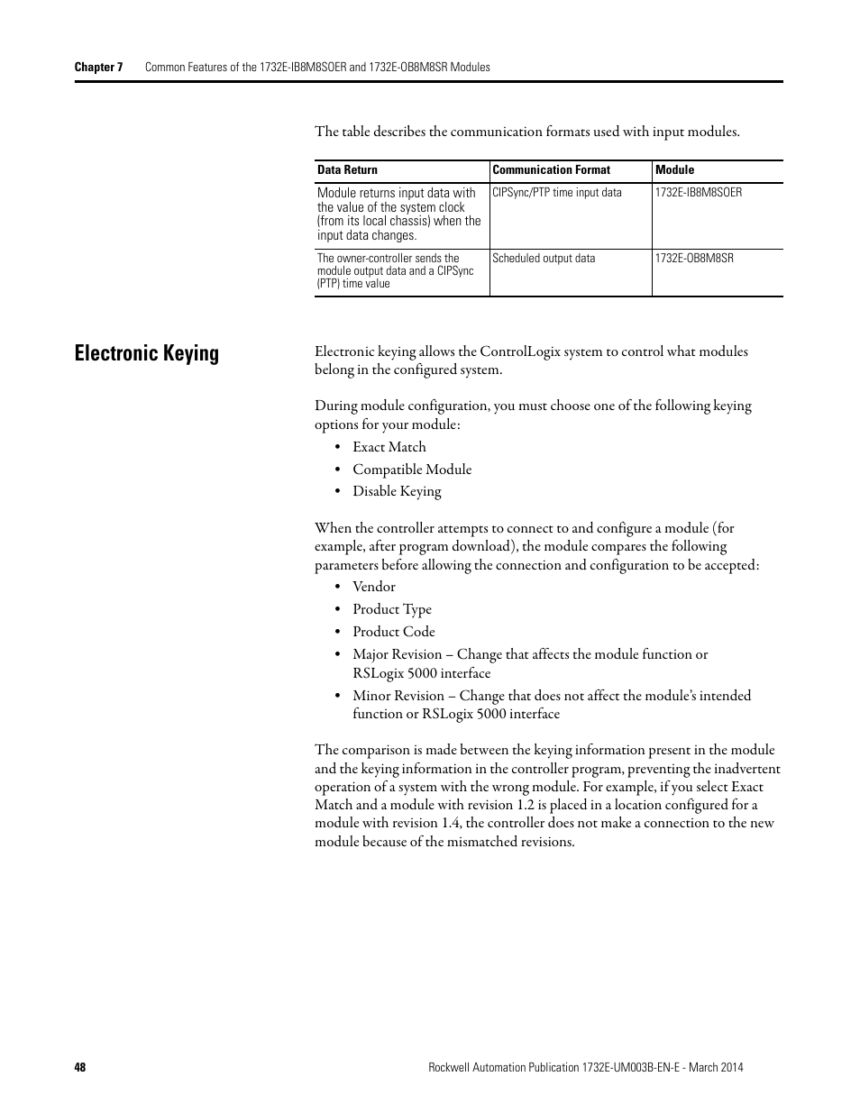 Electronic keying | Rockwell Automation 1732E-OB8M8SR EtherNet/IP Dual Port 8-Point SOE Input and Scheduled Output Modules UM User Manual | Page 58 / 146