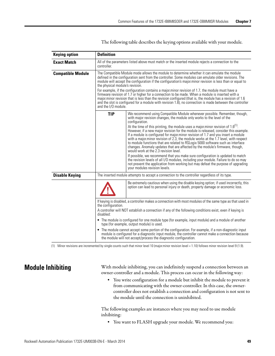 Module inhibiting | Rockwell Automation 1732E-OB8M8SR EtherNet/IP Dual Port 8-Point SOE Input and Scheduled Output Modules UM User Manual | Page 59 / 146