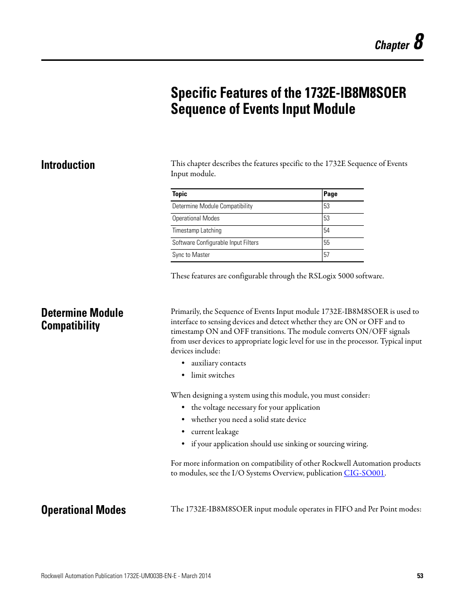Introduction, Determine module compatibility, Operational modes | Module, Chapter | Rockwell Automation 1732E-OB8M8SR EtherNet/IP Dual Port 8-Point SOE Input and Scheduled Output Modules UM User Manual | Page 63 / 146