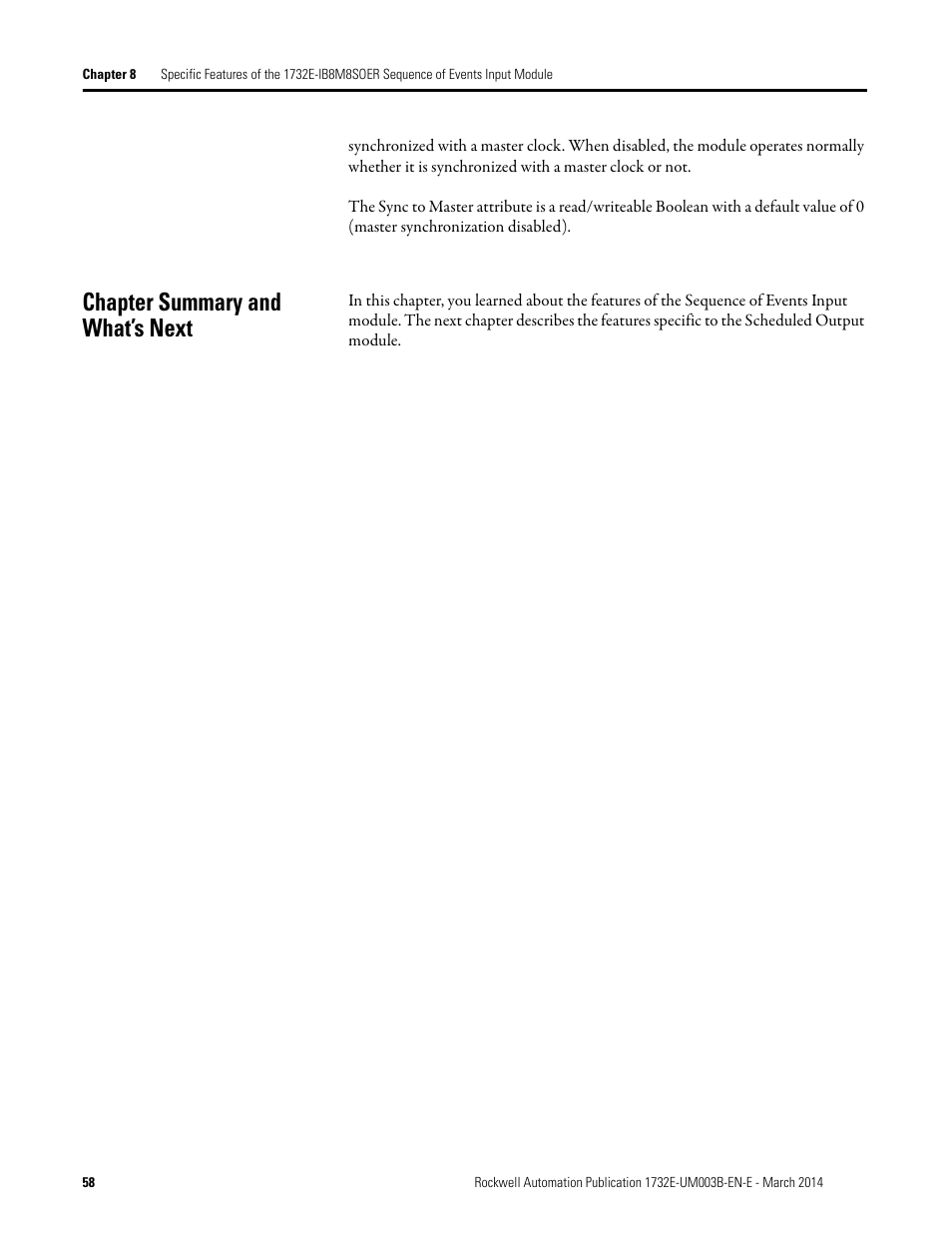 Chapter summary and what’s next | Rockwell Automation 1732E-OB8M8SR EtherNet/IP Dual Port 8-Point SOE Input and Scheduled Output Modules UM User Manual | Page 68 / 146