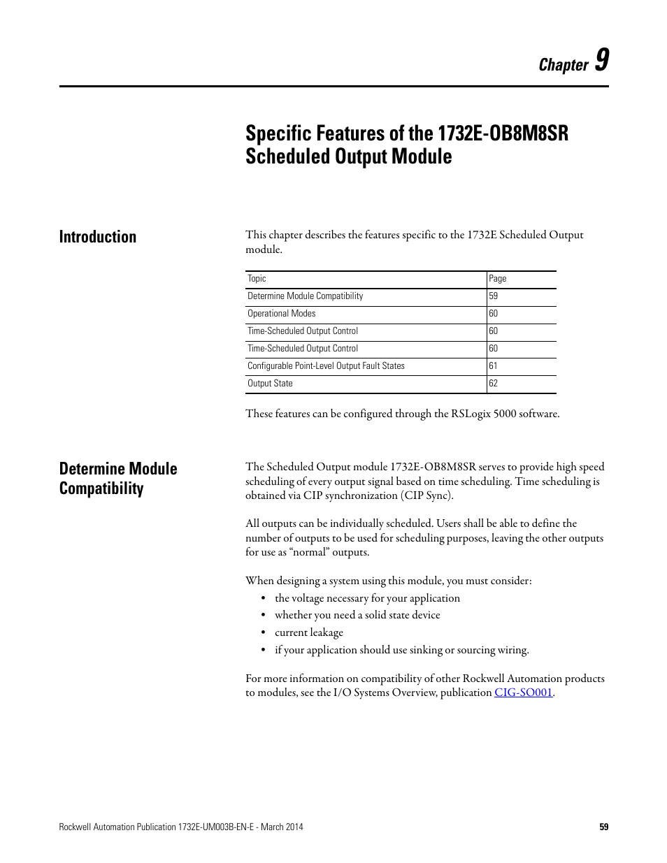 Introduction, Chapter, Determine module compatibility | Rockwell Automation 1732E-OB8M8SR EtherNet/IP Dual Port 8-Point SOE Input and Scheduled Output Modules UM User Manual | Page 69 / 146