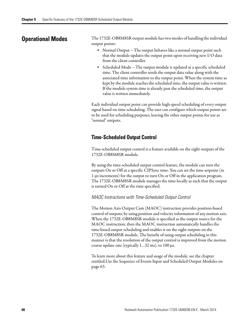 Operational modes, Time-scheduled output control | Rockwell Automation 1732E-OB8M8SR EtherNet/IP Dual Port 8-Point SOE Input and Scheduled Output Modules UM User Manual | Page 70 / 146