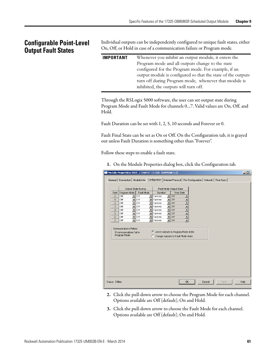 Configurable point-level output fault states, E configurable point-level output fault states | Rockwell Automation 1732E-OB8M8SR EtherNet/IP Dual Port 8-Point SOE Input and Scheduled Output Modules UM User Manual | Page 71 / 146