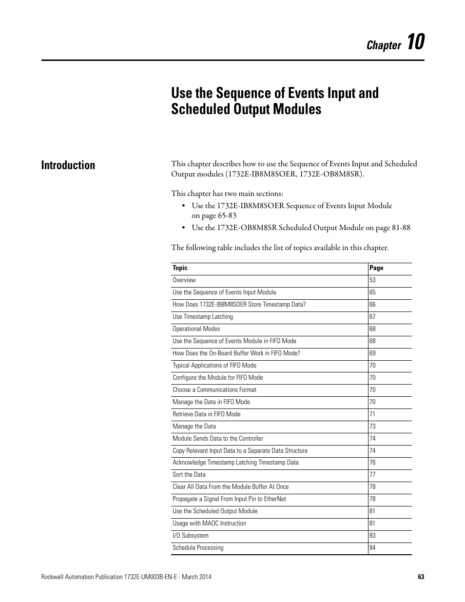 Introduction, Chapter | Rockwell Automation 1732E-OB8M8SR EtherNet/IP Dual Port 8-Point SOE Input and Scheduled Output Modules UM User Manual | Page 73 / 146