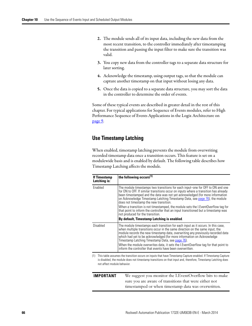 Use timestamp latching | Rockwell Automation 1732E-OB8M8SR EtherNet/IP Dual Port 8-Point SOE Input and Scheduled Output Modules UM User Manual | Page 76 / 146