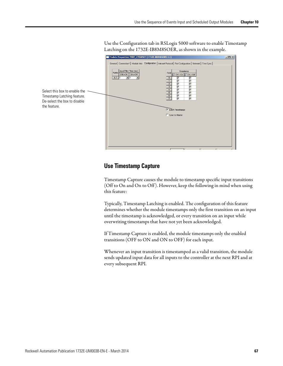 Use timestamp capture | Rockwell Automation 1732E-OB8M8SR EtherNet/IP Dual Port 8-Point SOE Input and Scheduled Output Modules UM User Manual | Page 77 / 146