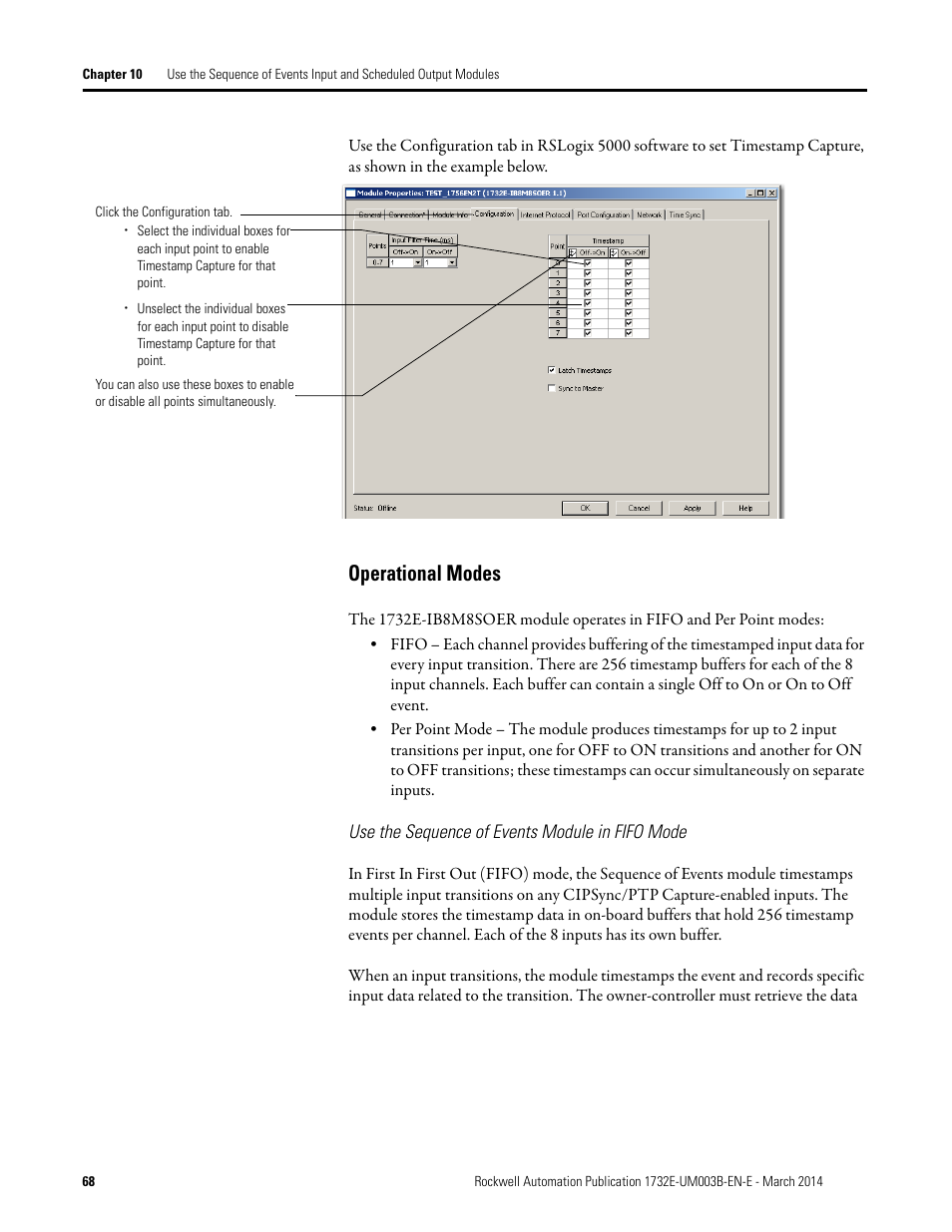 Operational modes, Use the sequence of events module in fifo mode | Rockwell Automation 1732E-OB8M8SR EtherNet/IP Dual Port 8-Point SOE Input and Scheduled Output Modules UM User Manual | Page 78 / 146