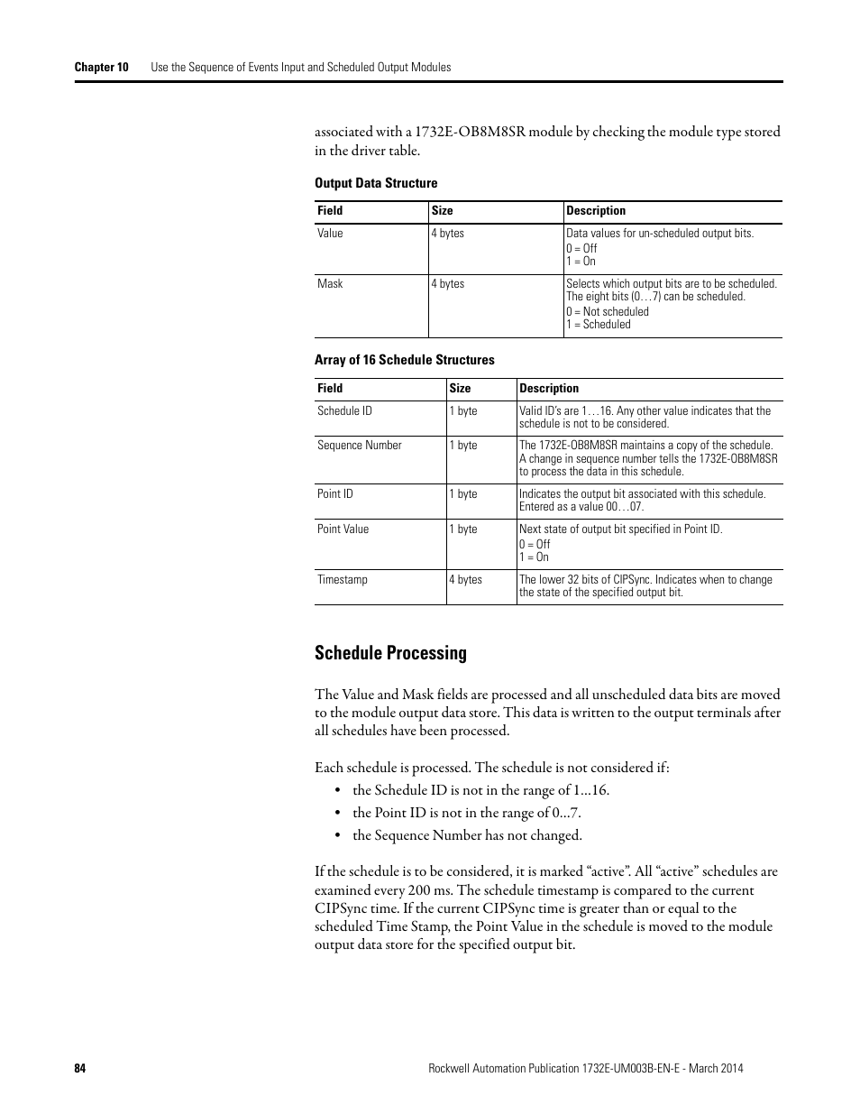 Schedule processing | Rockwell Automation 1732E-OB8M8SR EtherNet/IP Dual Port 8-Point SOE Input and Scheduled Output Modules UM User Manual | Page 94 / 146