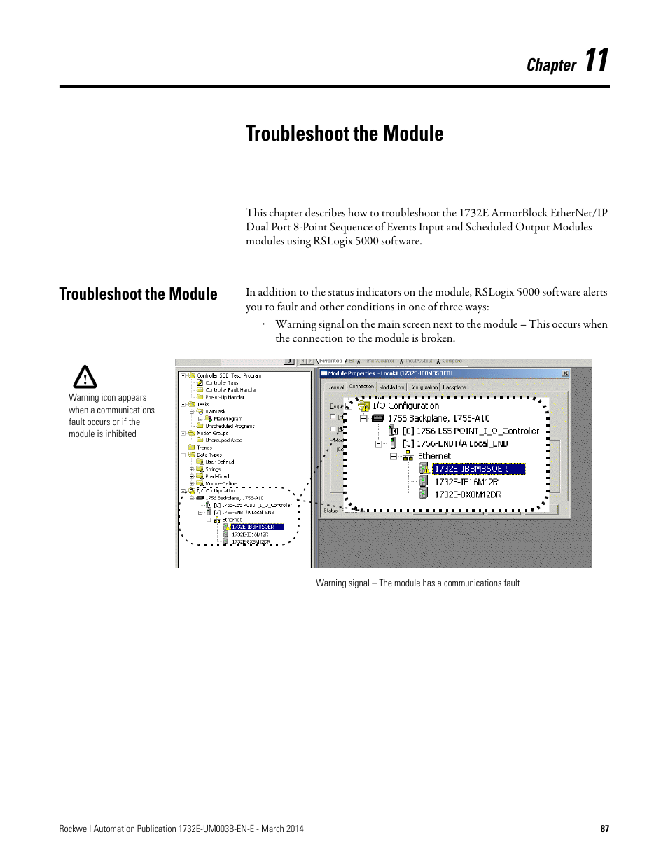 11 - troubleshoot the module, Troubleshoot the module | Rockwell Automation 1732E-OB8M8SR EtherNet/IP Dual Port 8-Point SOE Input and Scheduled Output Modules UM User Manual | Page 97 / 146