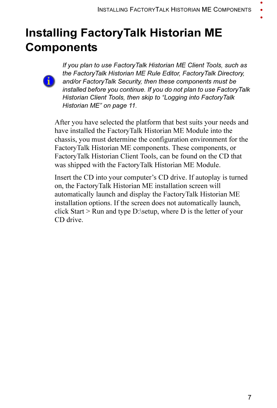 Installing factorytalk historian me components | Rockwell Automation FactoryTalk Historian ME 2.2 Quick Start Guide User Manual | Page 11 / 48